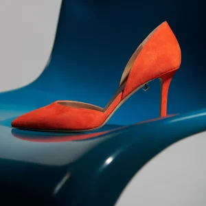 Escarpins Nieves en suède orange et talon haut - Maison Skorpios par Adriana Abascal