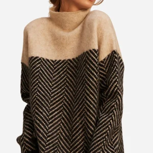Marie | Pull femme à col roulé avec motif chevron – Pull élégant