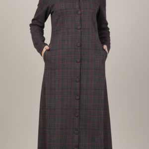 Abaya Boutonnée à Carreaux Bordeaux