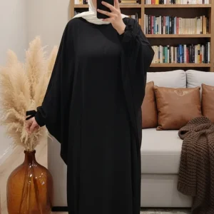 Abaya Farasha Noire Manches Bouffantes et Attache