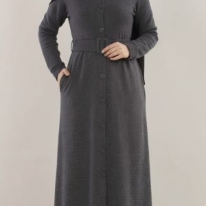 Abaya boutonnée Gris foncé