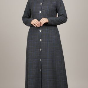 Abaya boutonnée à carreaux Bleu