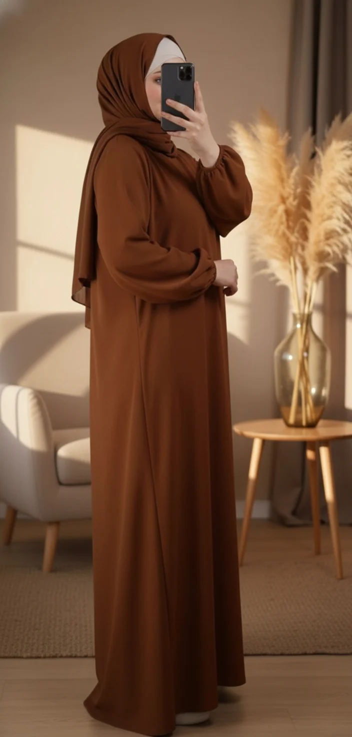 Robe Abaya voile integré Marron – Image 2