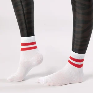 CHAUSSETTES HAUTES ANTI-DÉRAPANTES blanches et rouges