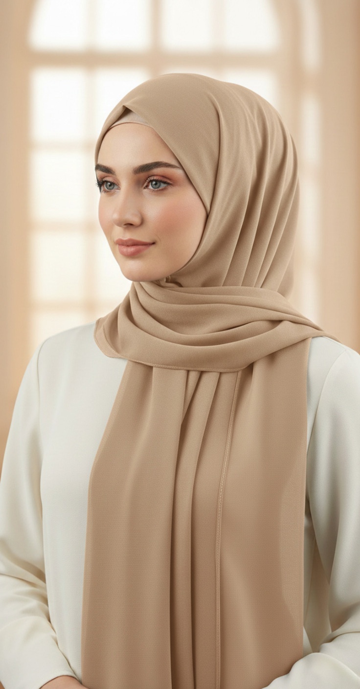 Hijab Mousseline Beige Premium Collection