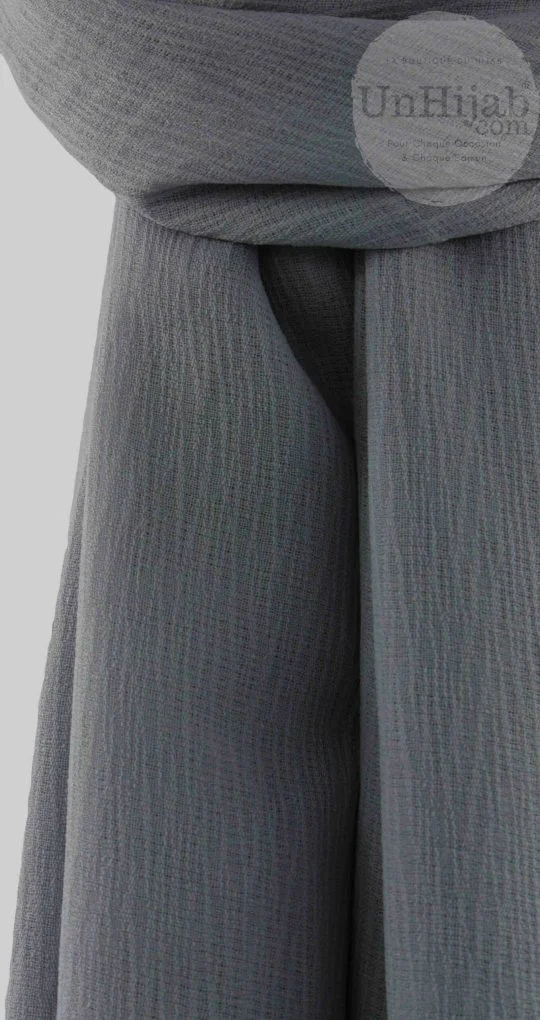 Gris Hijab Mousseline Froissé – Image 3