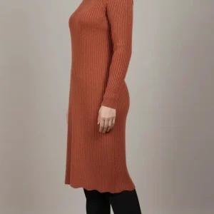 Pull long à col roulé côtelé Terracotta