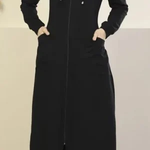 Sweat long femme à capuche zippée noir