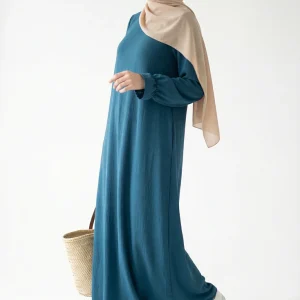 Abaya Bleu Canard en Jazz  Manches Volant