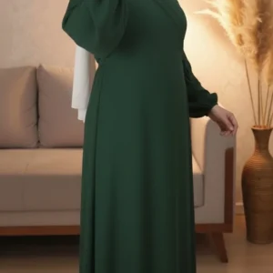 Robe Abaya Croisée Manches Bouffantes avec noeud Vert Sapin