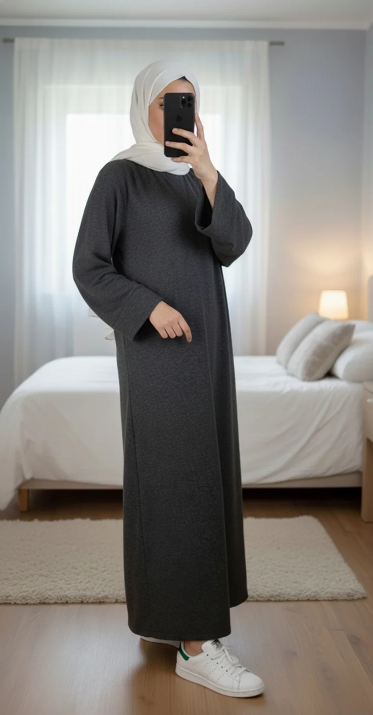 Robe Pull Longue Femme Gris Foncé – Image 2