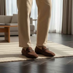 Mocassins Femme Cuir Premium en Daim Mouton avec Boucle Cadenas et Bout Rond