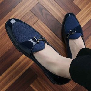 Mocassins Homme Cuir Verni Daim avec Boucle Métallique - Casual Tendance et Confort