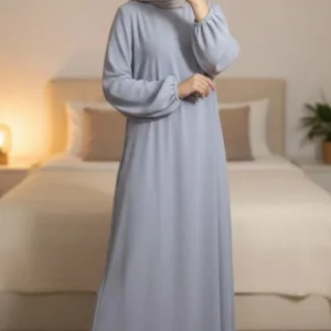 Abaya Grise Simple Longue et Ample avec Manches Élastiques