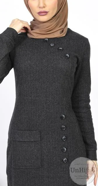 Abaya Robe en tricot gris foncé – Image 3