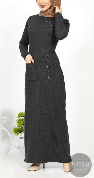 Abaya Robe en tricot gris foncé – Image 4