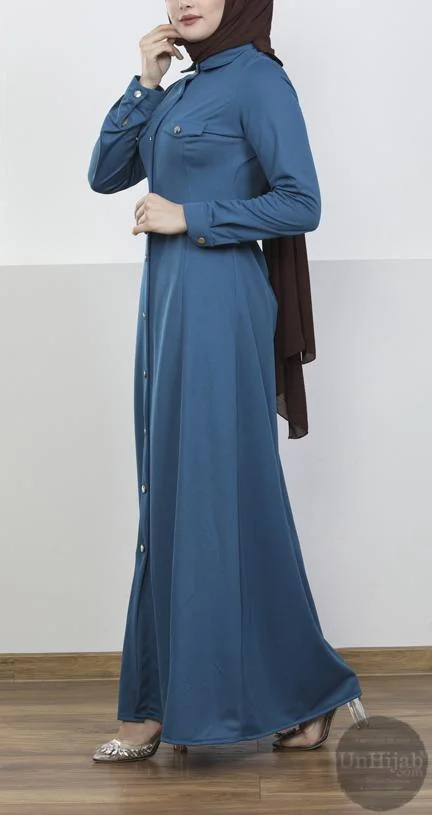 Robe Longue Boutonnée Bleu Denim – Image 5