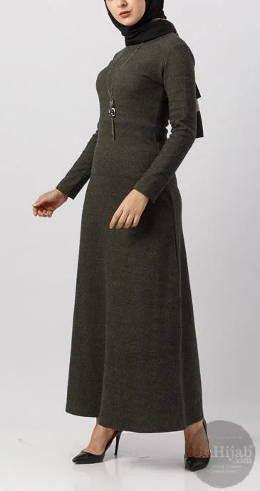 Abaya légèrement évasée Kaki – Image 4